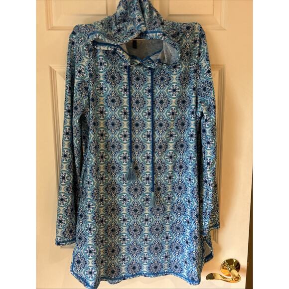 AQUA ET SOL Womens Medium HOODIE COVER UP UPF+ DRESS Beach Resort Swim - Picture 1 of 11